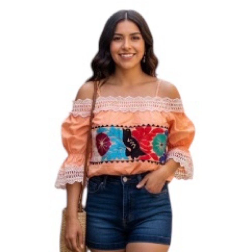 YIMAI OFF THE SHOULDER Peach Women's Top size small - Picture 12 of 12